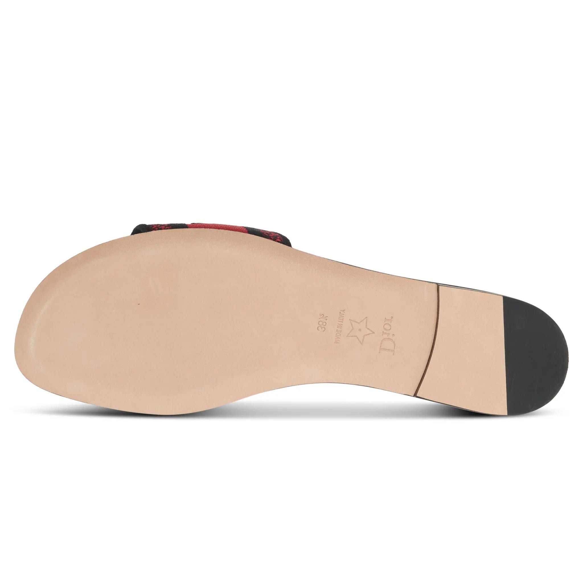 Sole View of Dior Dway Embroidered Cotton Red Black Slides